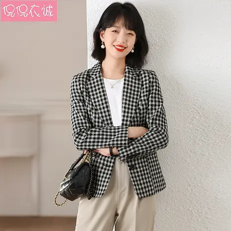 2025秋装新款格子休闲西装外套女长袖西服小个子短款上衣修身韩版商品大图
