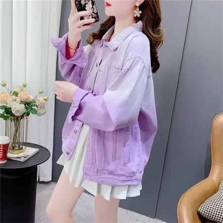 扎染渐变复古牛仔外套女春秋2023新款韩版宽松设计感百搭夹克上衣商品大图