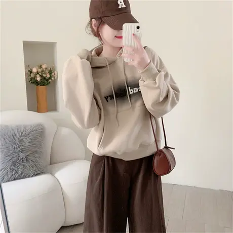 短款小个子加绒连帽卫衣女2023秋冬季新款韩版宽松设计感减龄上衣图片