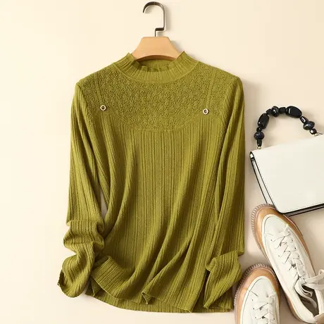 秋冬2023年新款蕾丝拼接半高领女士内搭针织显瘦洋气打底衫毛衣女商品大图