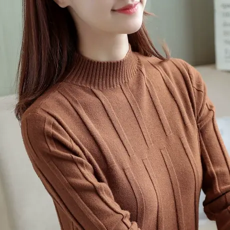 套头毛衣女秋冬新款韩版长袖针织衫纯色内搭加厚半高领修身打底衫商品大图