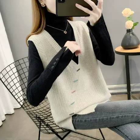 针织背心女坎肩秋冬上衣2024年新款韩版宽松外穿无袖毛衣马甲外套商品大图
