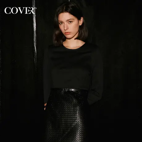COVER冬季假两件弹力针织拼接连衣裙图片