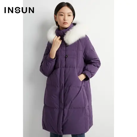 INSUN恩裳奥莱冬季狐狸毛领宽松鹅绒羽绒服图片