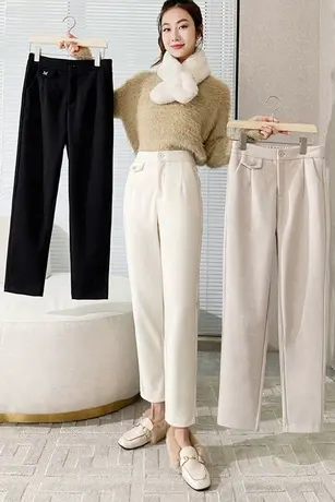 加绒裤子女秋冬款2023新款保暖休闲九分裤小个子显高显腿长萝卜裤图片