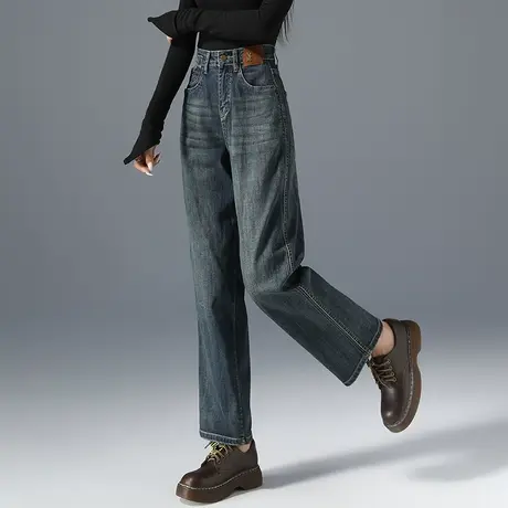 窄版高腰直筒牛仔裤女2024新款春秋女裤显瘦裤子秋季烟筒裤阔腿裤图片