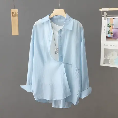 冰丝防晒衬衣女开衫外搭2024夏季新款防晒衣衬衫中长款上衣薄外套图片