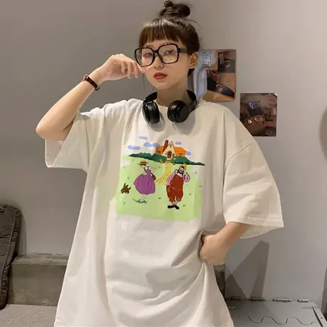 网红ins超火短袖t恤女2020新款宽松韩版怪味少女原宿bf风上衣服潮图片