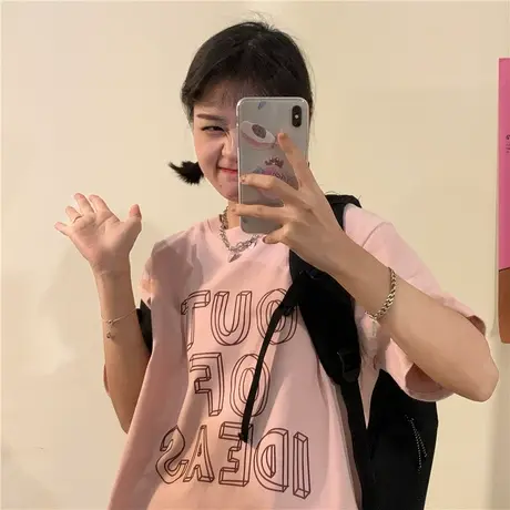 港风2023新款夏装韩版宽松ulzzang圆领纯棉短袖T恤女上衣百搭ins图片