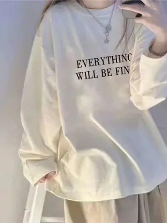 白色德绒内搭打底衫女秋冬季加绒小众设计感韩版宽松长袖t恤上衣商品大图