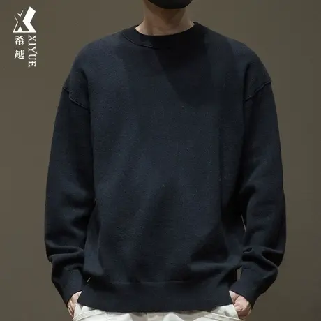 简约百搭针织毛衣男款春秋长绒棉套头毛衫宽松大码胖子260斤男装商品大图