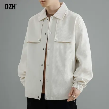 男生米色华夫格外套男秋季潮牌男装2024新款休闲夹克宽松男款上衣商品大图