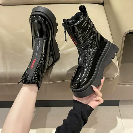 时尚东北防水厚底羽绒雪地靴子女2023年冬季新款加绒加厚短靴潮图片