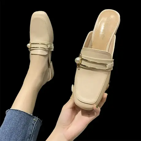 包头拖鞋女外穿2021年新款秋季时尚方头网红半拖鞋粗跟懒人穆勒鞋商品大图