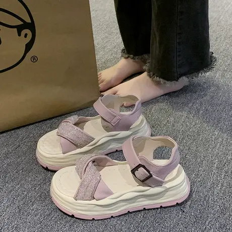 罗马凉鞋女夏季2023新款仙女风配裙子的时装鞋休闲水钻厚底松糕鞋商品大图