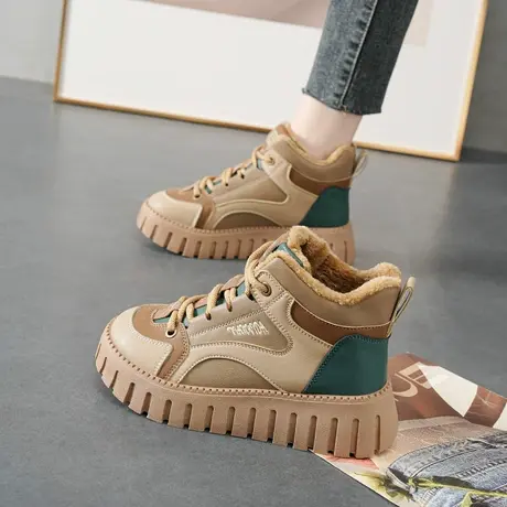高帮加绒女鞋小个子显腿长运动鞋厚底棉鞋2022冬季新款学生老爹鞋商品大图