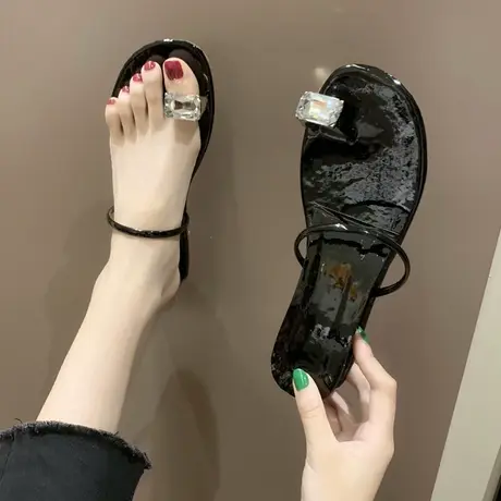 拖鞋女夏外穿2023年新款网红水钻套趾平底时尚百搭坡跟沙滩凉拖鞋图片