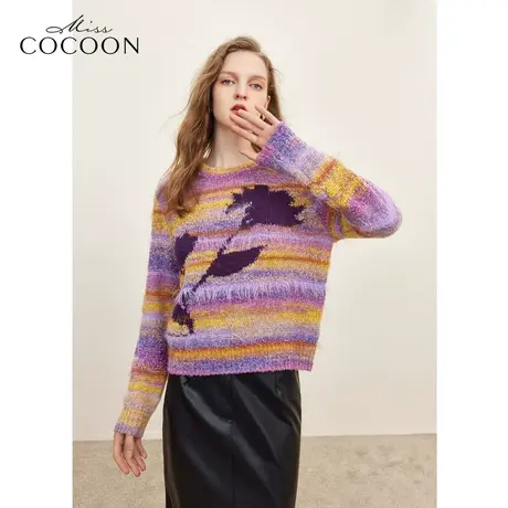 missCOCOON美拉德渐变提花针织上衣2023秋季新款慵懒风套头毛衫冬商品大图