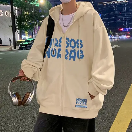 加厚加绒连帽卫衣外套男春秋季2024新款潮牌重磅宽松港风拉链开衫商品大图