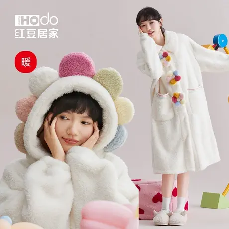 【天天低价】红豆居家女士珊瑚绒睡袍外穿加绒加厚冬季睡衣家居服商品大图