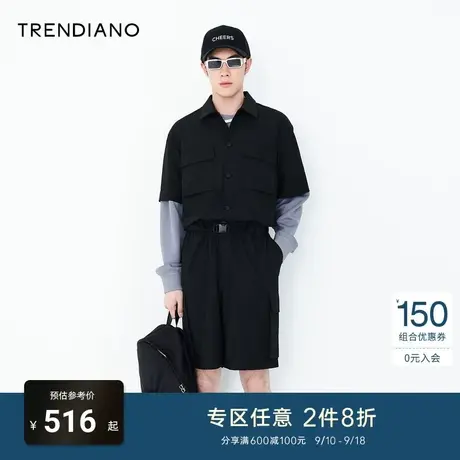 TRENDIANO夏季男装新款时尚美式潮流工装连体中裤休闲短裤商品大图