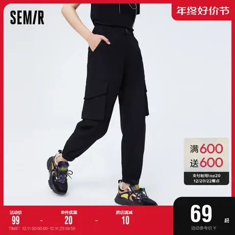 森马休闲裤女束脚慢跑裤显瘦夏时尚帅气简约松紧腰工装裤盐系商品大图