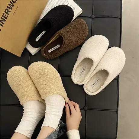 羊羔勃肯毛毛拖鞋女外穿2024新款秋冬包头半拖鞋女平底加绒穆勒鞋商品大图