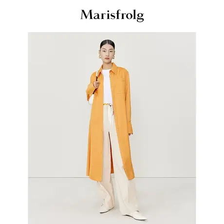 【能量色彩】玛丝菲尔时尚梵高橙色系贴袋设计多穿长款衬衫连衣裙图片