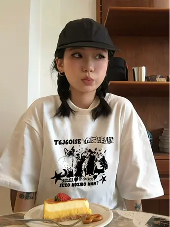 美式复古正肩纯棉短袖t恤女夏半袖潮牌ins慵懒风设计感小众上衣服图片