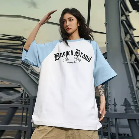 Nuthink美式高街重磅插肩华夫格短袖男潮牌潮流T恤夏季宽松半截袖商品大图