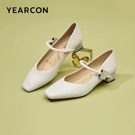 意尔康女鞋2024春季新中式女士粗跟方头羊皮单鞋玛丽珍时尚皮鞋商品大图