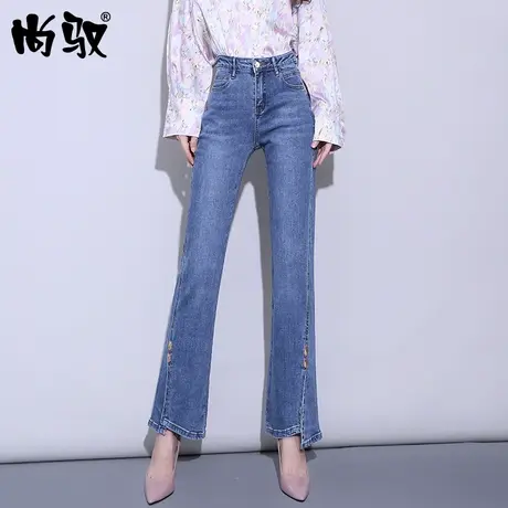 牛仔裤女2024年新款秋季时尚显瘦宽松减龄复古阔腿高腰分叉微喇裤图片