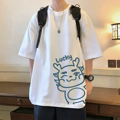 纯棉短袖T恤男2024新款夏季半袖ins潮牌宽松港风chic上衣男生体恤商品大图