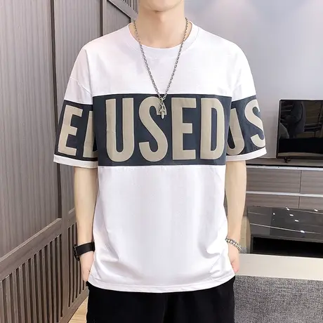 2023新款纯棉短袖T恤男宽松半袖体恤个性帅气中袖加肥加大码男装商品大图