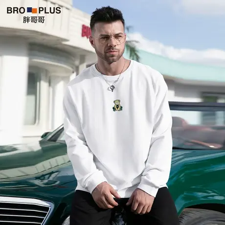 胖哥哥秋季大码卫衣男纯棉圆领宽松休闲男士上衣运动套头打底衫潮图片