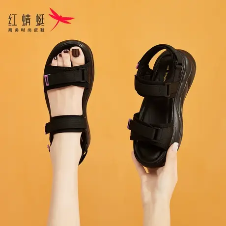 红蜻蜓运动凉鞋女夏季2023年新款软底平底鞋子女款时尚休闲魔术贴商品大图