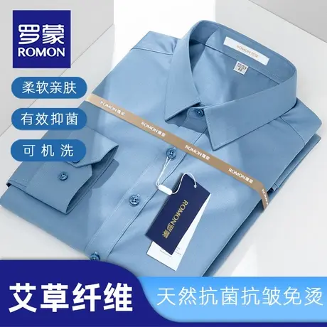 Romon/罗蒙长袖衬衫男艾草纤维上班蓝色工作服商务抗皱易打理衬衣商品大图