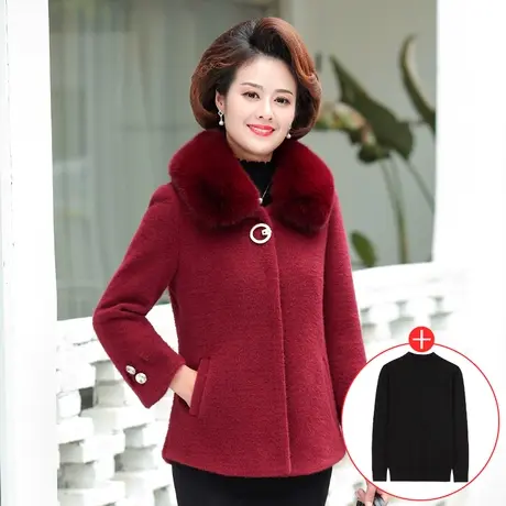 中年妈妈冬装金貂绒外套新款40岁50洋气中老年女秋冬毛呢大码上衣商品大图