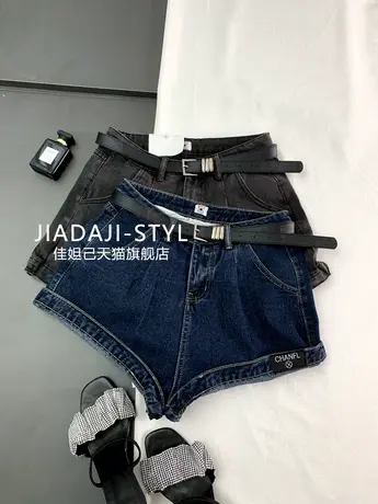 韩版卷边牛仔短裤女2023夏季新款显瘦百搭高腰热裤a字宽松阔腿裤商品大图
