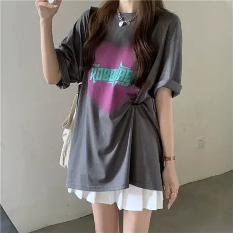 美式复古短袖t恤女2021夏季薄款宽松韩版ins设计感小众别致上衣服商品大图