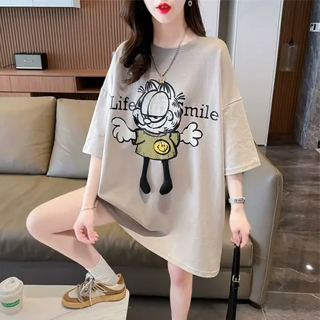 短袖t恤女夏季韩版宽松大码女装中长款下衣失踪百搭学生上衣服潮图片