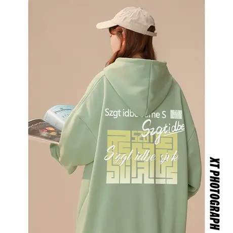 oversize连帽卫衣女秋冬加绒加厚ins潮牌国潮设计感小众宽松外套商品大图