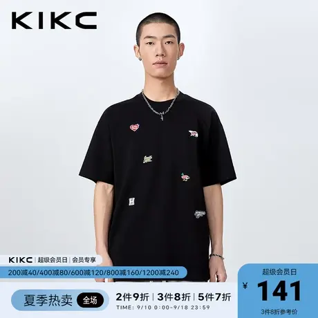 kikc男短袖t恤2023春夏新款商场同款图案刺绣宽松休闲情侣款上衣图片