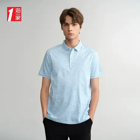 海一家丝光棉短袖新款舒适透气翻领休闲中年男士POLO衫商品大图