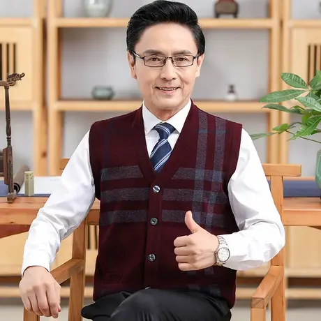 爸爸马甲春秋装中老年人男士针织毛衣背心冬季加绒加厚款爷爷上衣图片