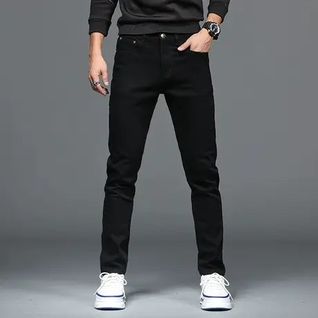 美式破洞修身休闲春夏时尚水洗小脚牛仔裤男士裤子百搭韩版牛仔裤图片