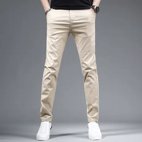 2023夏季新款男士休闲裤卡其色修身小脚弹力超薄款休闲牛仔裤男商品大图