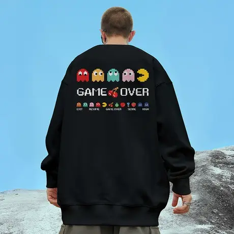 加肥加大码圆领美式重磅复古日系男装情侣宽松卡通卫衣春秋冬季男商品大图