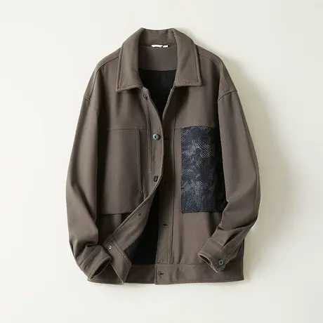 休闲夹克男中青年春秋款复古拼接上衣宽松长袖男士翻领外套男装潮图片