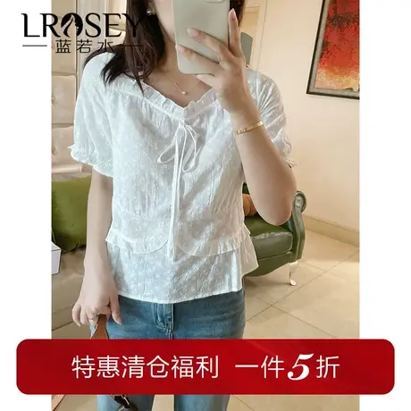 大码女装设计感镂空蕾丝衬衫胖mm2024夏新款方领气质显瘦遮肚上衣图片